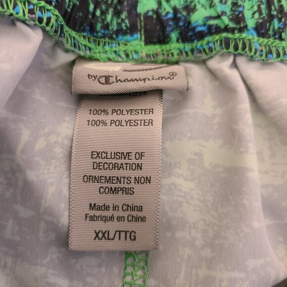 CHAMPION ATHLETIC RUNNING SHORTS-KELLY GREEN/BLUE GEOMETRIC- SIZE XXL - Picture 3 of 4